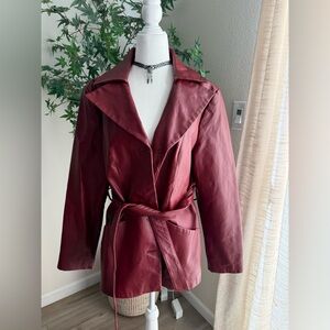 East 5th Genuine Leather Belted Trench Coat – Wine Red (Size L)